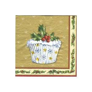   Cupcakes Gold Christmas Party Beverage Napkins