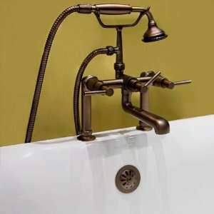 Contemporary Deck Mount Tub Faucet with Hand Shower   Lever Handles 