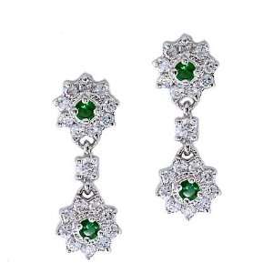  C.Z. Double Hanging Flower Emerald Diamond (.925) S/S 