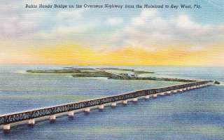 BAHIA HONDA BRIDGE to KEY WEST FL   1944 LINEN POSTCARD  