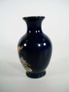 Cobalt Blue Asian Design Pheasant Very Small Vase Japan  