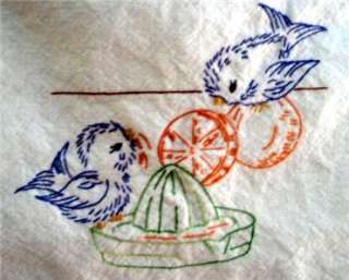7017 Vintage Hand Embroidery motifs 1950s Birds for Tea or Hand Towels
