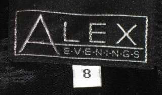 ALEX EVENINGS Black Satin Beaded Long Dress Sz 8   Evening Gown  
