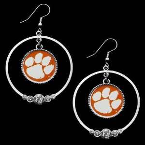 Clemson Tigers Ladies Double Hoop Crystal Dangle Earrings