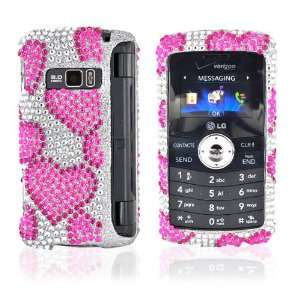  for LG EnV 3 Bling Hard Case Pink Hearts Silver Gems Electronics