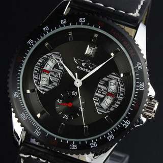   Black Automatic Mechanical Self Wind Up Leather Strap Mens Wrist Watch