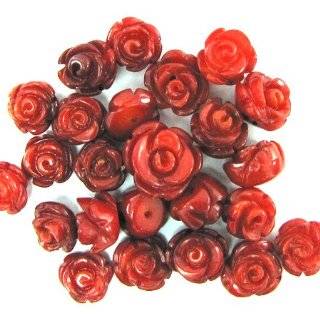 8mm coral carved rose flower pendant bead red:  Home 