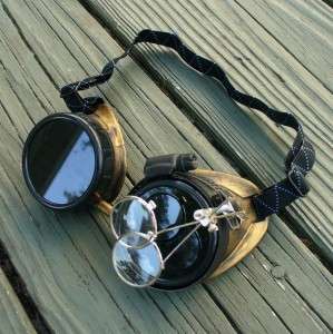 Steampunk Goggles Glasses cyber lens goth gold black  