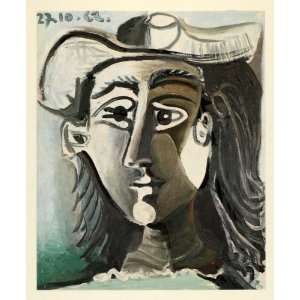  1964 Print Pablo Picasso Brown Gray Faced Lady Hat Eyes 