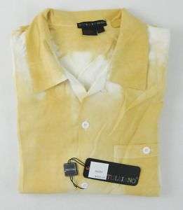 New TULLIANO 100% Silk Gold S/S Camp Shirt S NWT $250  