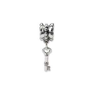 Heart Key Dangle Charm in Sterling Silver for Pandora, Kera and other 