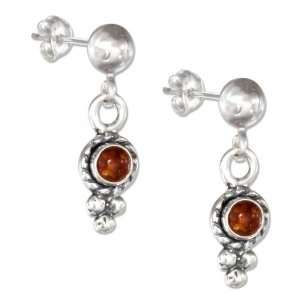   Silver Round Beaded Rope Border Honey Amber Earrings.: Jewelry