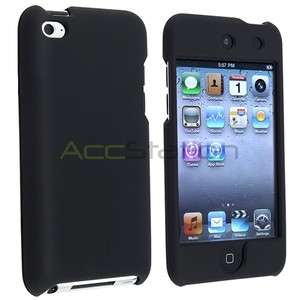Black Snap on Rubber Coated Hard Case Cover for iPod Touch 4 G 4th USA 