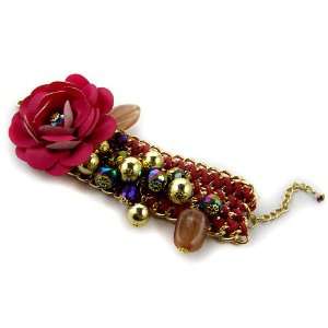    Fashion Fushia with Flower Multi Line Bracelet 