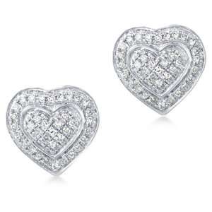   Heart Shape Round Cut Micro Pave Set Studs Diamond Earrings (1/3 cttw