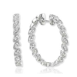    14k White Gold Pave 1/2 Carat Diamond Hoop Earrings: Jewelry