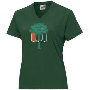   Miami Hurricanes Green Ladies Double Logo T shirt: Sports & Outdoors