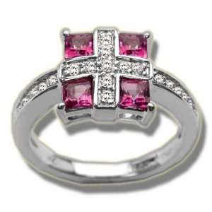  .19 ct 4 3mm Square Mystic Pink Topaz White Ladies Ring Jewelry