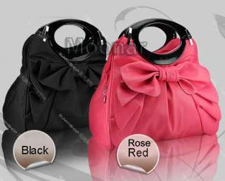 Women Bowknot Hobo PU Leather Girls Clutch Shoulder Purse Handbag 