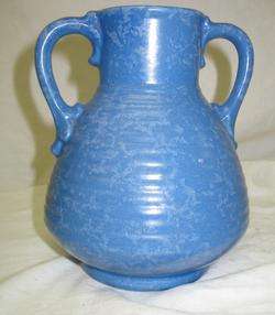   rumrill blue handled vase / unusual spongeware glaze / perfect  