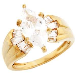  14k Gold Maquise CZ Engagement Ring with Lovely Baguette 