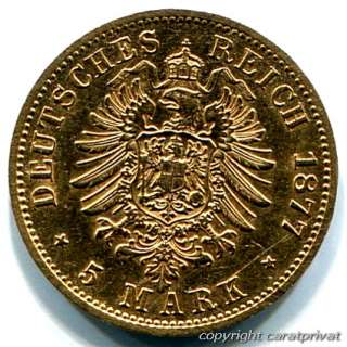 Münze 5 Mark Gold Preussen 1877 A, Wilhelm, J. 244 A  