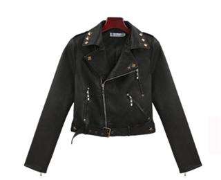 NEW Chic MOTO Crinkled Leather Jacket Stylish Cropped Slim Fit 