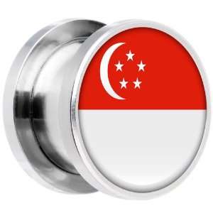  8mm Stainless Steel Singapore Flag Saddle Plug Jewelry