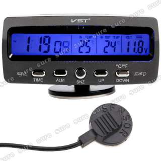 Digital LCD Innen/Außen Thermometer Auto Spannungsmesser Alarm Uhr 