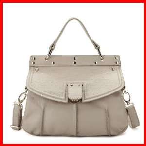  Bag Handbag Briefcase Fold Rivet Push Button Women Apricot 1170141