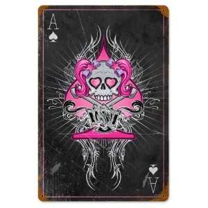  Pink Ace Skull Miscellaneous Vintage Metal Sign   Victory 