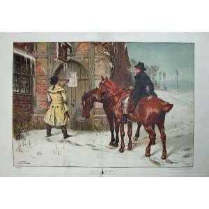 1884 Winter Snow Travellers Inn Horse Men Waller Art