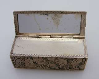 Antique 800 Fine Silver Engraved Lip Stick Mirror Case  