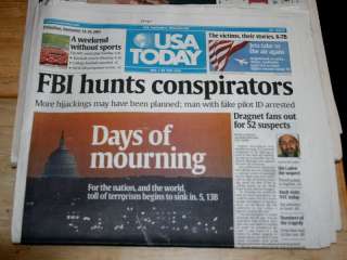 18 WTC 911 NEWSPAPERS BIN LADEN USA Today NY Post Times  
