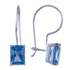  Sterling Silver Emerald Cut Blue Topaz CZ Drop Earrings 