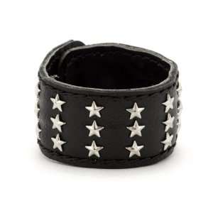  Black leather goth star silver stud bracelet wristband by 