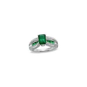   Lab Created Emerald and Diamond Accent Ring in Sterling Silver emerald