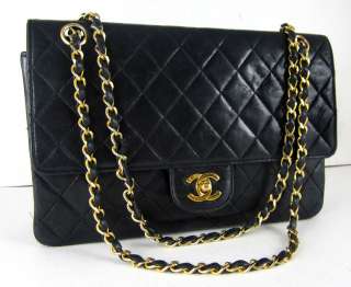   CHANEL Classic Coco Black Quilted Lambskin 2.55 Double Flap Bag Purse