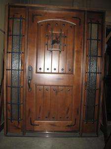 Solid Wood Knotty Alder Rustic Iron Front Door Pre hung &Finished 