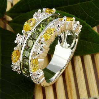 Wonderful Peridot Citrine Gemstone Jewelry Silver Ring Size #7 S03 