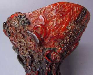 Old Tibet Tibetan Yak Horn Carved Pinaster Squirrel Wine Cup  