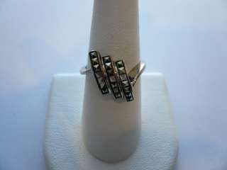 Vintage Sterling Silver Square Cut Marcasite Pinky Ring  