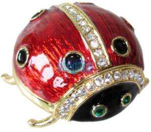 Red Beetle Lady Bug Crystals Jewelry Trinket Ring Box  