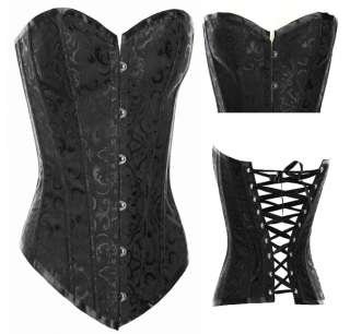 New Sexy Corset Lace up Boned Brocade Hook Bustier  