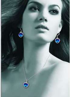 NEW Women Ocean Heart Peach Crystal Pendant Necklace Earrings Jewelry 