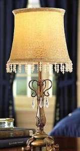 Elegant Lamp with Decorated Chandelier Prisms Beaded Gold Fabric Lamp 