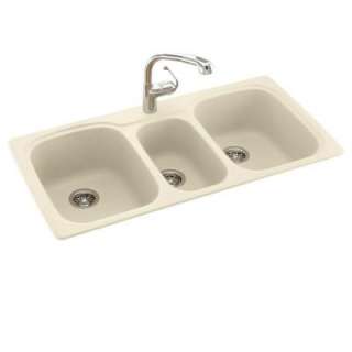 Swanstone Dual Mount Composite 44x22x9 1 Hole Triple Bowl Kitchen Sink 
