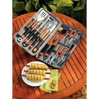 Mr. Bar B Q 18 Pc. Stainless Tool Set with Rubber Grip Wood Handles 