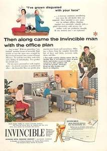 1958 Invincible Metal Furniture Desk Vintage Color Ad  