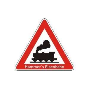 Funny Sign Schild Achtung Eisenbahn alte Lok mit Text Geschenkidee 